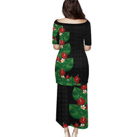 Hawaiian Taro Leaves-Hibiscus and Plumeria Family Matching Puletasi and Hawaiian Shirt Polynesian Art-Kakau Tattoo Black