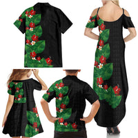 Hawaiian Taro Leaves-Hibiscus and Plumeria Family Matching Summer Maxi Dress and Hawaiian Shirt Polynesian Art-Kakau Tattoo Black LT03 - Polynesian Pride