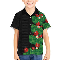 Hawaiian Taro Leaves-Hibiscus and Plumeria Family Matching Summer Maxi Dress and Hawaiian Shirt Polynesian Art-Kakau Tattoo Black LT03 Son's Shirt Black - Polynesian Pride