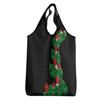Hawaiian Taro Leaves-Hibiscus and Plumeria Grocery Bag Polynesian Art-Kakau Tattoo Black