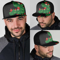 Hawaiian Taro Leaves-Hibiscus and Plumeria Mesh Trucker Cap Polynesian Art-Kakau Tattoo Black