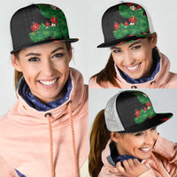 Hawaiian Taro Leaves-Hibiscus and Plumeria Mesh Trucker Cap Polynesian Art-Kakau Tattoo Black