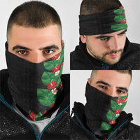 Hawaiian Taro Leaves-Hibiscus and Plumeria Neck Gaiter Polynesian Art-Kakau Tattoo Black