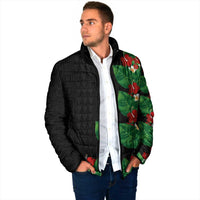 Hawaiian Taro Leaves-Hibiscus and Plumeria Padded Jacket Polynesian Art-Kakau Tattoo Black