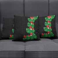 Hawaiian Taro Leaves-Hibiscus and Plumeria Pillow Cover Polynesian Art-Kakau Tattoo Black