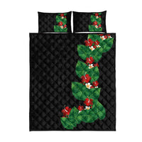 Hawaiian Taro Leaves-Hibiscus and Plumeria Quilt Bed Set Polynesian Art-Kakau Tattoo Black