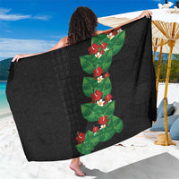 Hawaiian Taro Leaves-Hibiscus and Plumeria Sarong Polynesian Art-Kakau Tattoo Black