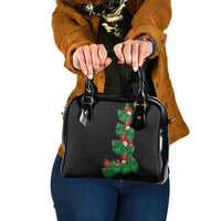 Hawaiian Taro Leaves-Hibiscus and Plumeria Shoulder Handbag Polynesian Art-Kakau Tattoo Black