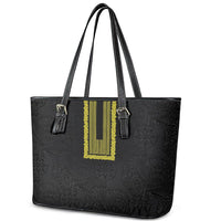 Philippines Polynesian Jasmine Pattern Leather Tote Bag With Barong Tagalog Black Style