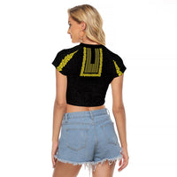 Philippines Polynesian Jasmine Pattern Raglan Cropped T Shirt With Barong Tagalog Black Style