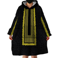 Philippines Polynesian Jasmine Pattern Wearable Blanket Hoodie With Barong Tagalog Black Style