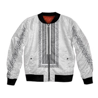 Philippines Polynesian Jasmine Pattern Bomber Jacket With Barong Tagalog White Style