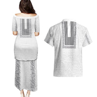 Philippines Polynesian Jasmine Pattern Couples Matching Puletasi and Hawaiian Shirt With Barong Tagalog White Style LT03 - Polynesian Pride