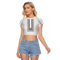 Philippines Polynesian Jasmine Pattern Raglan Cropped T Shirt With Barong Tagalog White Style