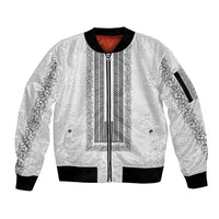 Philippines Polynesian Jasmine Pattern Sleeve Zip Bomber Jacket With Barong Tagalog White Style
