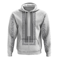 Philippines Polynesian Jasmine Pattern Zip Hoodie With Barong Tagalog White Style