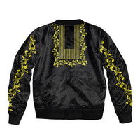 Philippines Polynesian Floral Pattern Bomber Jacket With Barong Tagalog Black Style