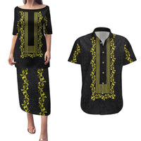 Philippines Polynesian Floral Pattern Couples Matching Puletasi and Hawaiian Shirt With Barong Tagalog Black Style