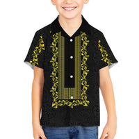 Philippines Polynesian Floral Pattern Family Matching Puletasi and Hawaiian Shirt With Barong Tagalog Black Style