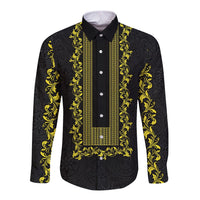 Philippines Polynesian Floral Pattern Long Sleeve Button Shirt With Barong Tagalog Black Style