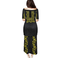 Philippines Polynesian Floral Pattern Puletasi With Barong Tagalog Black Style