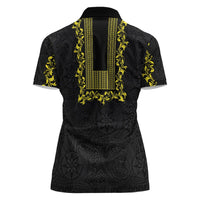 Philippines Polynesian Floral Pattern Women Polo Shirt With Barong Tagalog Black Style