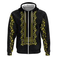 Philippines Polynesian Floral Pattern Zip Hoodie With Barong Tagalog Black Style