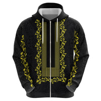 Philippines Polynesian Floral Pattern Zip Hoodie With Barong Tagalog Black Style