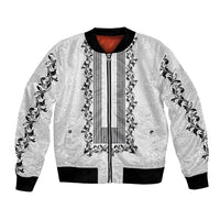 Philippines Polynesian Floral Pattern Bomber Jacket With Barong Tagalog White Style