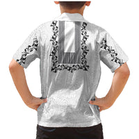 Philippines Polynesian Floral Pattern Family Matching Mermaid Dress and Hawaiian Shirt With Barong Tagalog White Style