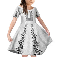 Philippines Polynesian Floral Pattern Family Matching Mermaid Dress and Hawaiian Shirt With Barong Tagalog White Style