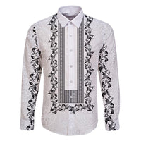 Philippines Polynesian Floral Pattern Family Matching Mermaid Dress and Hawaiian Shirt With Barong Tagalog White Style