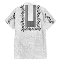 Philippines Polynesian Floral Pattern Family Matching Off Shoulder Short Dress and Hawaiian Shirt With Barong Tagalog White Style