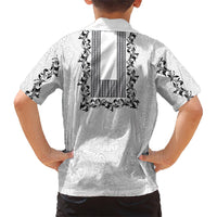 Philippines Polynesian Floral Pattern Family Matching Short Sleeve Bodycon Dress and Hawaiian Shirt With Barong Tagalog White Style
