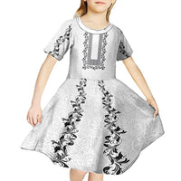 Philippines Polynesian Floral Pattern Kid Short Sleeve Dress With Barong Tagalog White Style