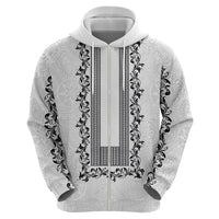 Philippines Polynesian Floral Pattern Zip Hoodie With Barong Tagalog White Style
