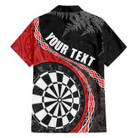 Personalised New Zealand Darts Family Matching Long Sleeve Bodycon Dress and Hawaiian Shirt Koru Tribal Tattoo and Silver Fern Maori Pattern Red Color