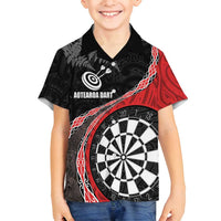 Personalised New Zealand Darts Family Matching Long Sleeve Bodycon Dress and Hawaiian Shirt Koru Tribal Tattoo and Silver Fern Maori Pattern Red Color
