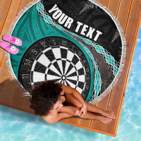 Personalised New Zealand Darts Beach Blanket Koru Tribal Tattoo and Silver Fern Maori Pattern Teal Color