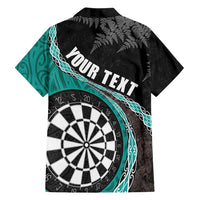 Personalised New Zealand Darts Family Matching Long Sleeve Bodycon Dress and Hawaiian Shirt Koru Tribal Tattoo and Silver Fern Maori Pattern Teal Color