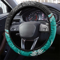 New Zealand Darts Steering Wheel Cover Koru Tribal Tattoo and Silver Fern Maori Pattern Teal Color