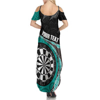 Personalised New Zealand Darts Summer Maxi Dress Koru Tribal Tattoo and Silver Fern Maori Pattern Teal Color