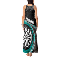 Personalised New Zealand Darts Tank Maxi Dress Koru Tribal Tattoo and Silver Fern Maori Pattern Teal Color