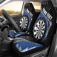 Personalised New Zealand Darts Car Seat Cover Koru Tribal Tattoo and Silver Fern Maori Pattern Blue Color