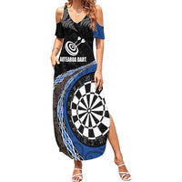 Personalised New Zealand Darts Family Matching Summer Maxi Dress and Hawaiian Shirt Koru Tribal Tattoo and Silver Fern Maori Pattern Blue Color
