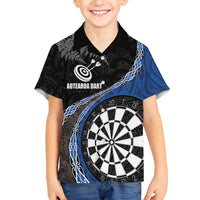 Personalised New Zealand Darts Family Matching Tank Maxi Dress and Hawaiian Shirt Koru Tribal Tattoo and Silver Fern Maori Pattern Blue Color