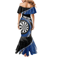 Personalised New Zealand Darts Mermaid Dress Koru Tribal Tattoo and Silver Fern Maori Pattern Blue Color