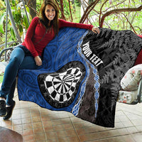 Personalised New Zealand Darts Quilt Koru Tribal Tattoo and Silver Fern Maori Pattern Blue Color