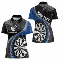 Personalised New Zealand Darts Women Polo Shirt Koru Tribal Tattoo and Silver Fern Maori Pattern Blue Color