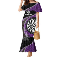 Personalised New Zealand Darts Family Matching Mermaid Dress and Hawaiian Shirt Koru Tribal Tattoo and Silver Fern Maori Pattern Purple Color